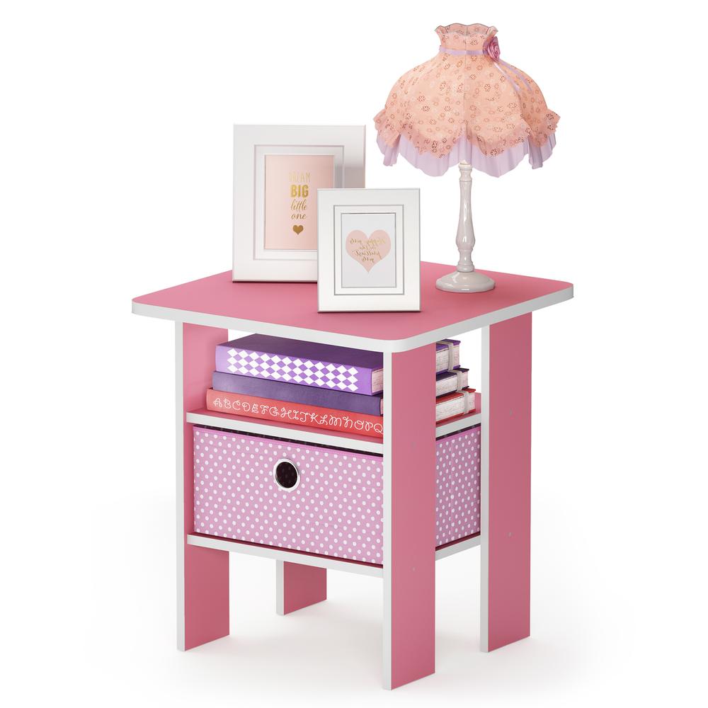Furinno Andrey End Table Nightstand with Bin Drawer, Pink. Picture 4