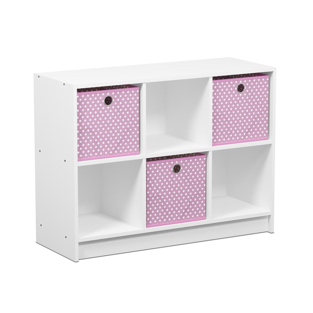 Furinno Basic 3x2 Bookcase Storage w/Bins, White/Pink, 99940WH/LPI. Picture 1
