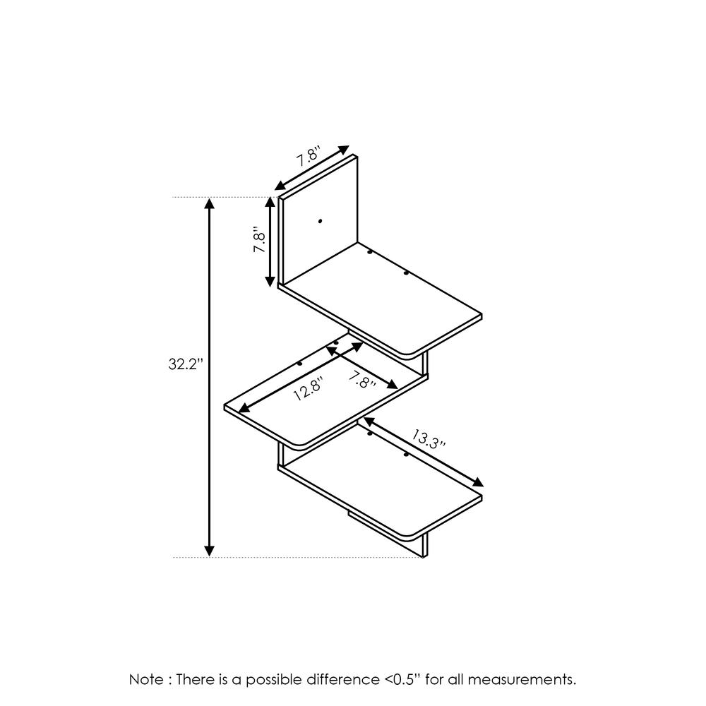 Rossi Modern 3-Tier Wall Floating Corner Shelf, French Oak Grey/Black. Picture 2