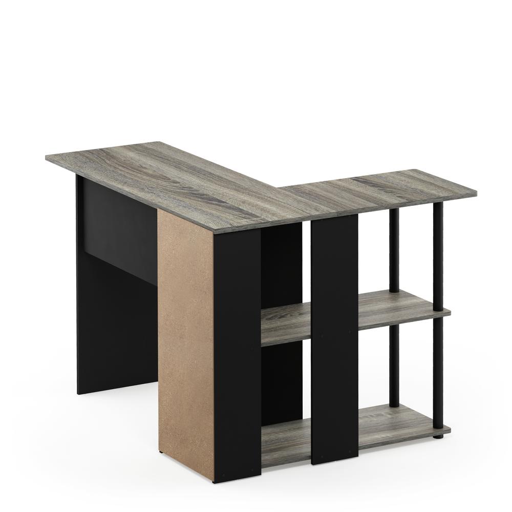 Furinno Abbott L-Shape Desk with Bookshelf 17092GYW/BK French Oak Grey/Black