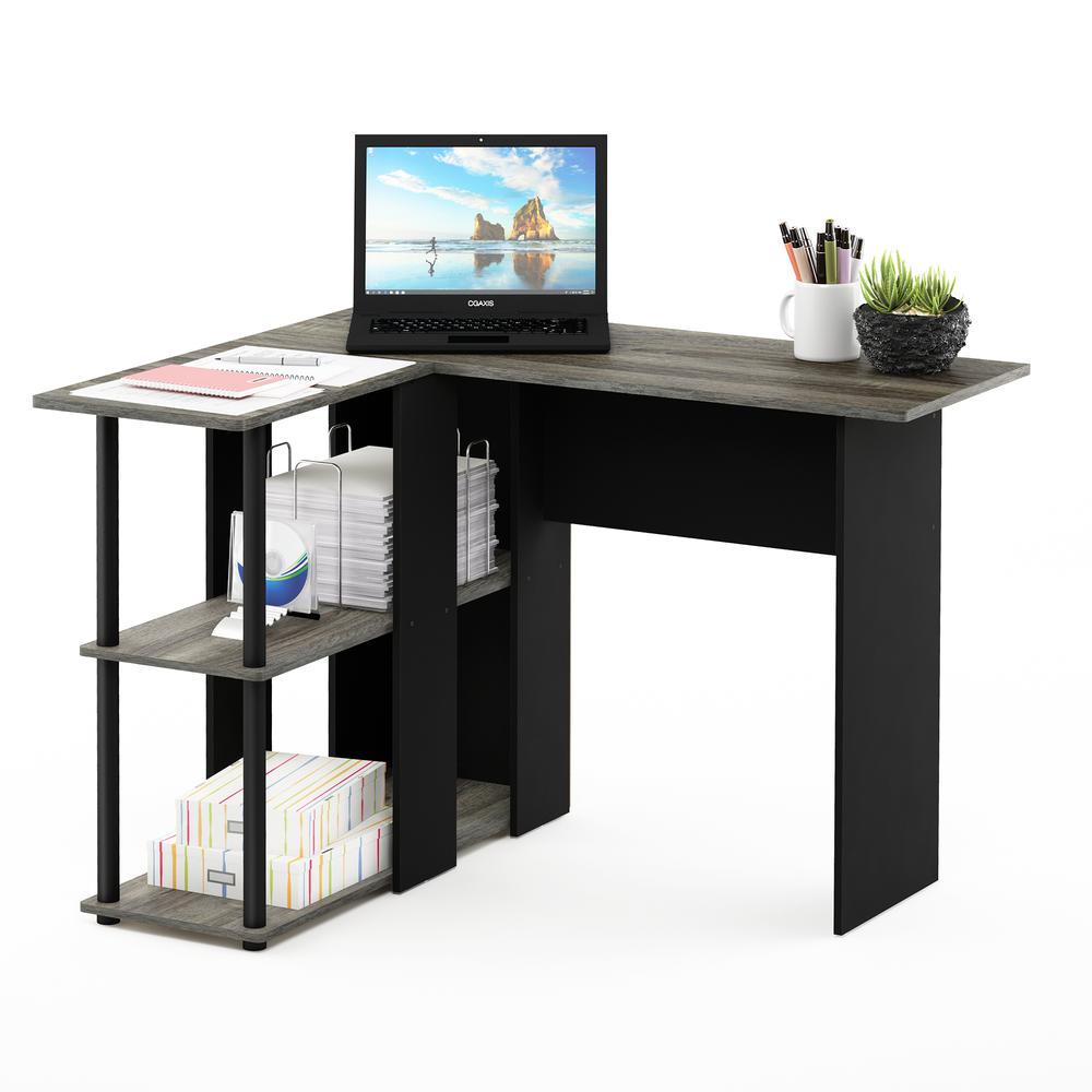Abbott L-Shape Desk with Bookshelf, French Oak Grey/Black, 17092GYW/BK. Picture 5