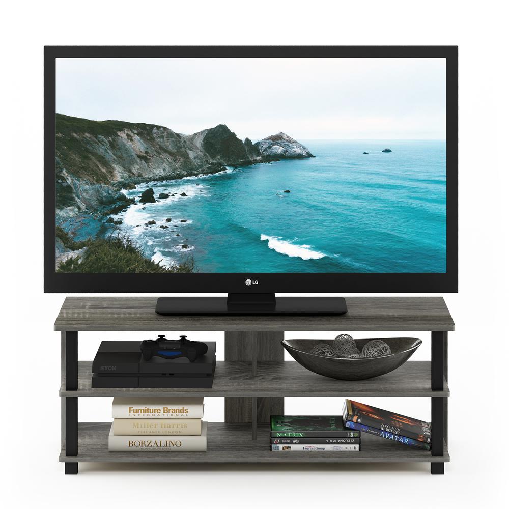 Sully 3-Tier TV Stand for TV up to 50, French Oak Grey/Black, 17077GYW/BK. Picture 4