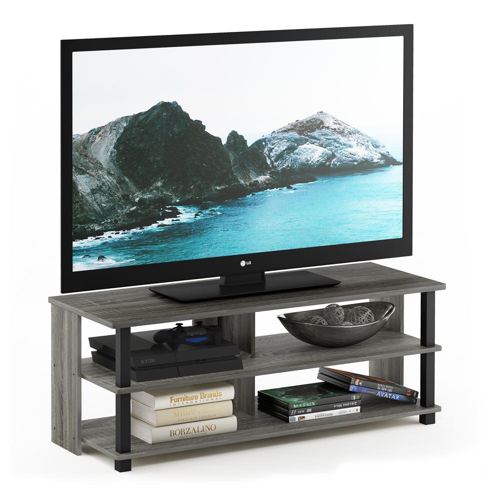 Sully 3-Tier TV Stand for TV up to 50, French Oak Grey/Black, 17077GYW/BK. Picture 5