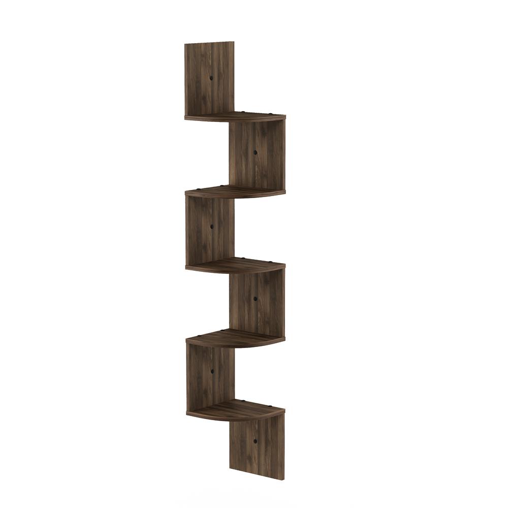 5 Tier Wall Mount Floating Radial Corner Shelf, Columbia Walnut. The main picture.