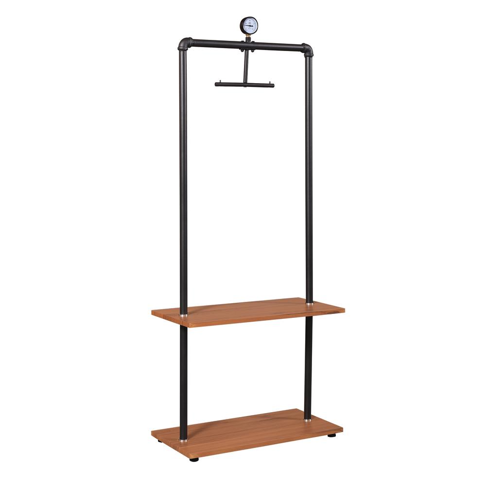 Furinno Wyatt Industrial Style Garment Rack with Wood Shelves, Antique Espresso. Picture 1