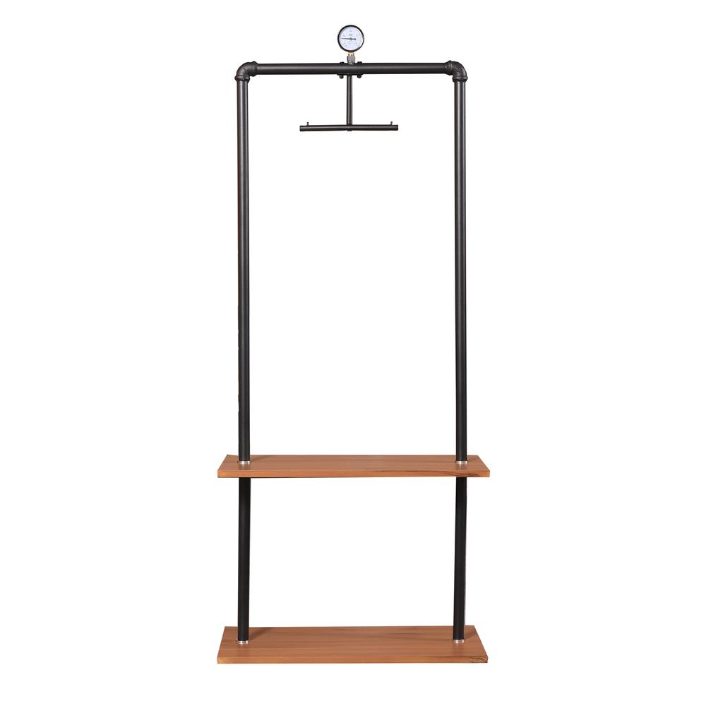 Furinno Wyatt Industrial Style Garment Rack with Wood Shelves, Antique Espresso. Picture 3