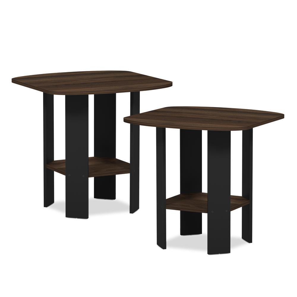 Furinno Simple Design End/SideTable, Columbia Walnut/Black, Set of 2. Picture 1