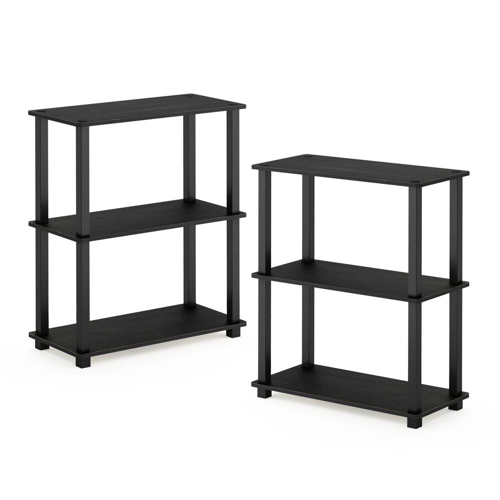 Furinno Turn-S-Tube 3-Tier Compact Multipurpose Shelf Display Rack with Square Tube, Americano/Black, Set of 2. Picture 1