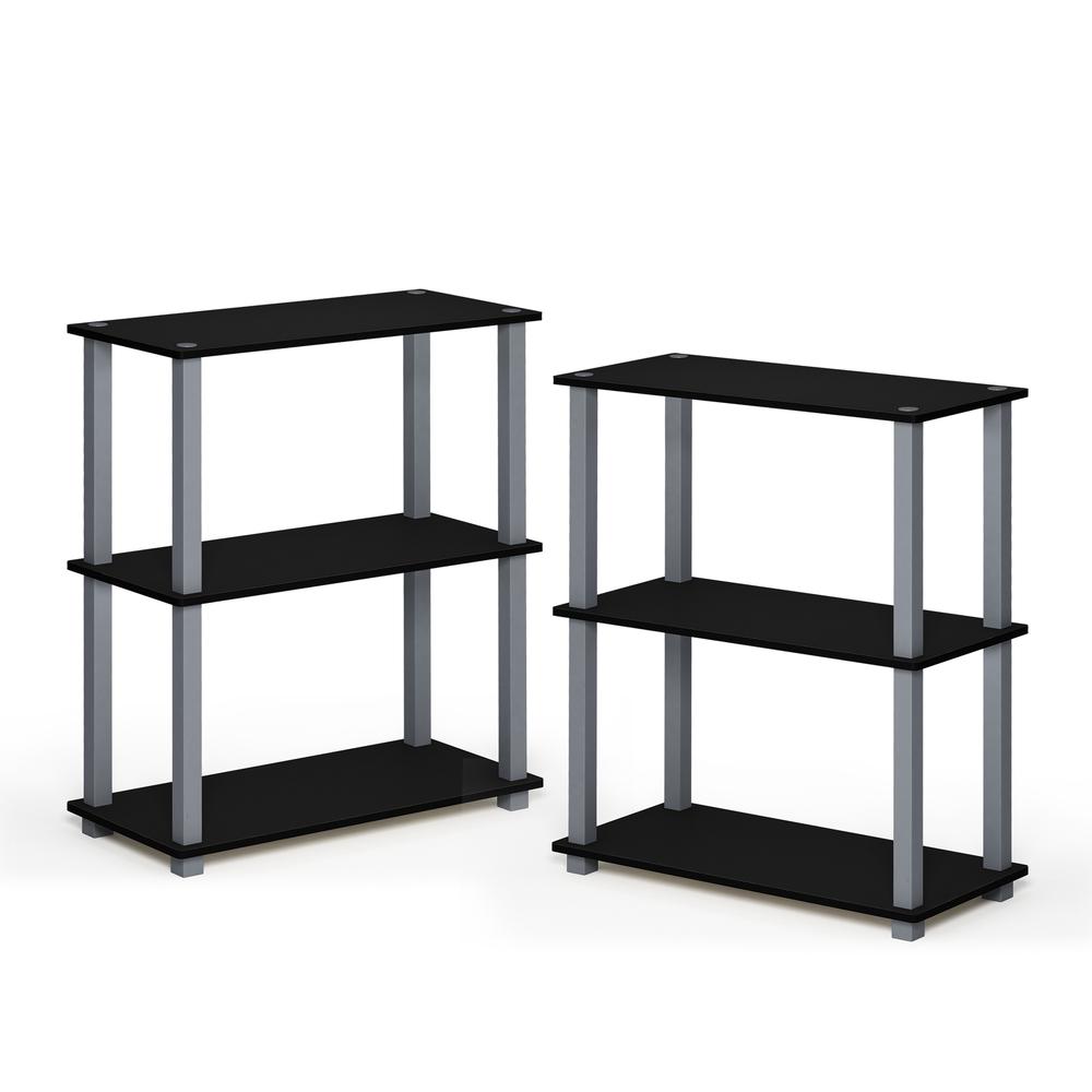 Furinno Turn-S-Tube 3-Tier Compact Multipurpose Shelf Display Rack with Square Tube, Black/Grey, Set of 2. Picture 1