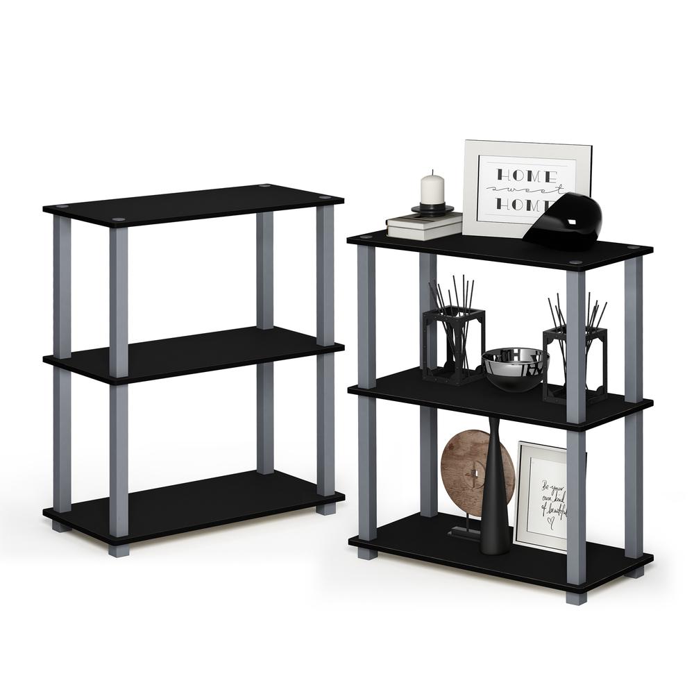 Furinno Turn-S-Tube 3-Tier Compact Multipurpose Shelf Display Rack with Square Tube, Black/Grey, Set of 2. Picture 3
