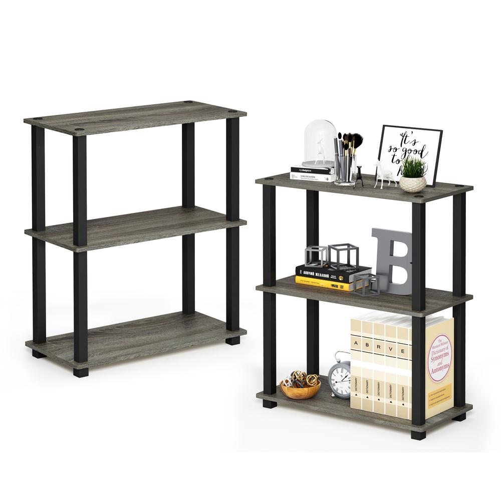 Furinno Turn-S-Tube 3-Tier Compact Multipurpose Shelf Display Rack with Square Tube, French Oak Grey/Black, Set of 2. Picture 3