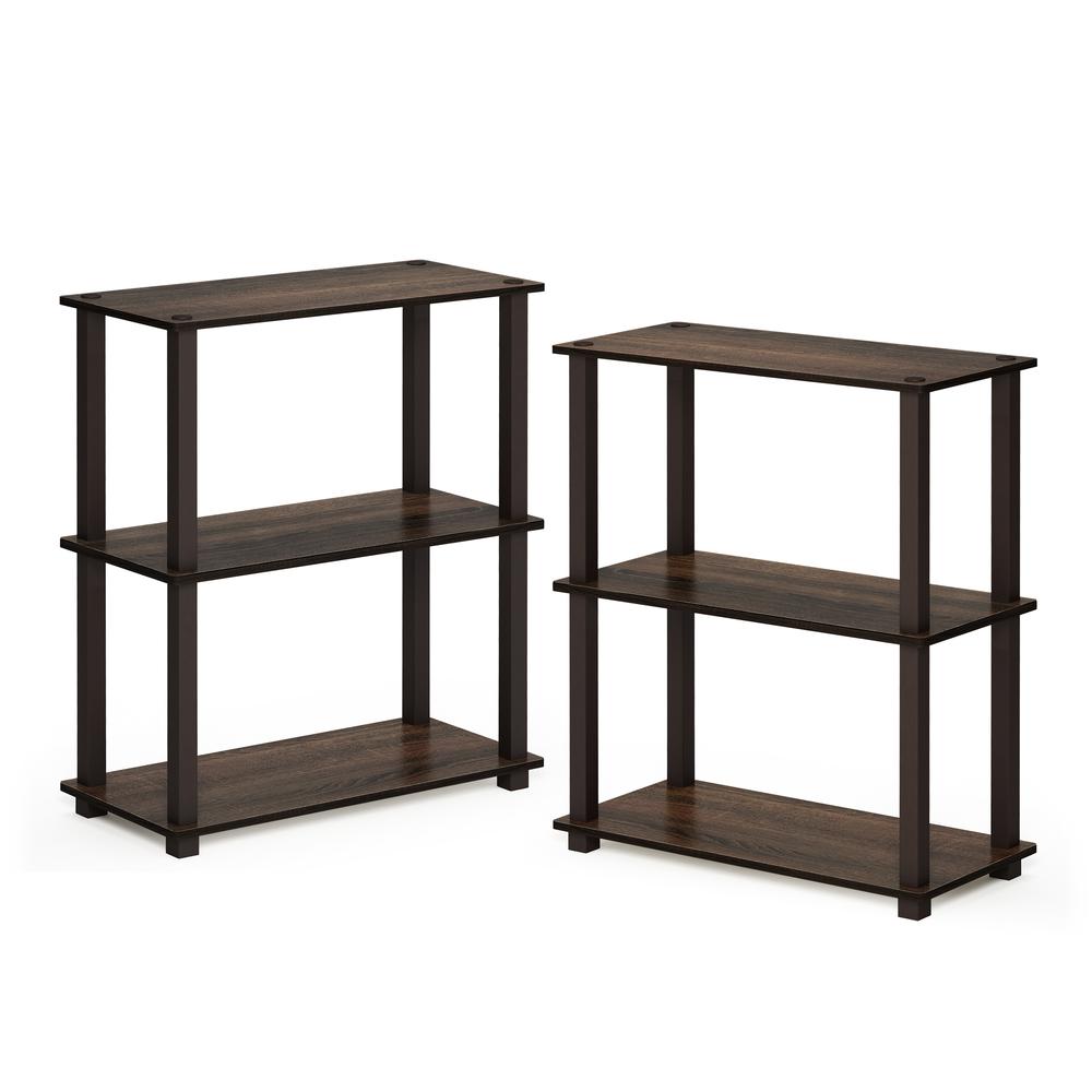 Furinno Turn-S-Tube 3-Tier Compact Multipurpose Shelf Display Rack with Square Tube, Walnut/Brown, Set of 2. Picture 1
