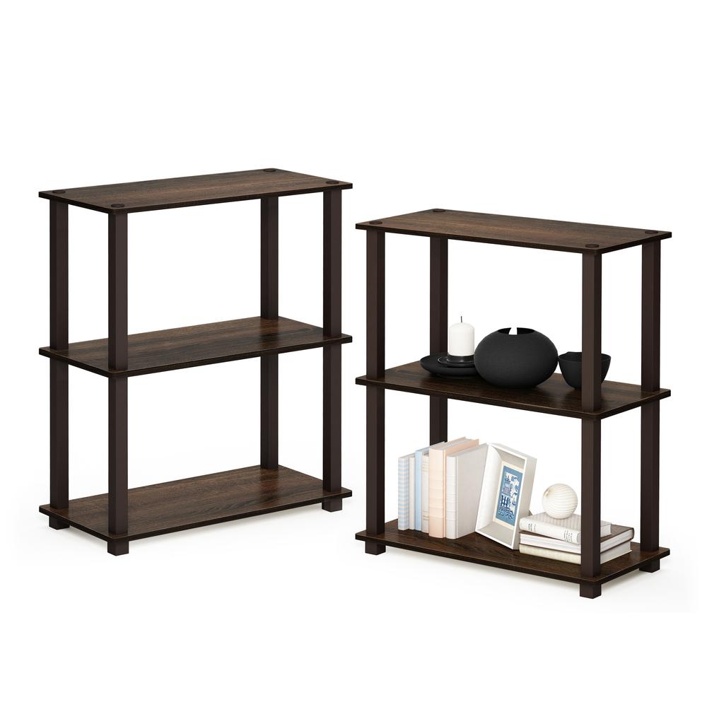 Furinno Turn-S-Tube 3-Tier Compact Multipurpose Shelf Display Rack with Square Tube, Walnut/Brown, Set of 2. Picture 3