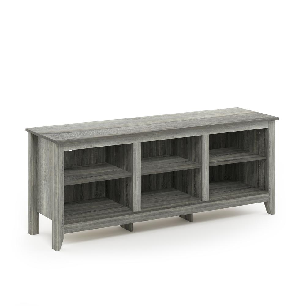 Furinno Jensen TV Stand with Shelves, for TV up to 60 Inch, French Oak Grey. Picture 1