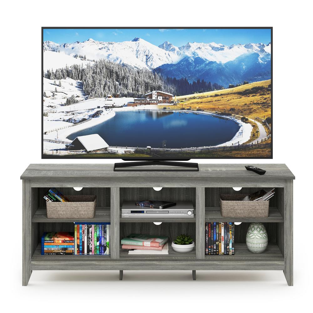 Furinno Jensen TV Stand with Shelves, for TV up to 60 Inch, French Oak Grey. Picture 5