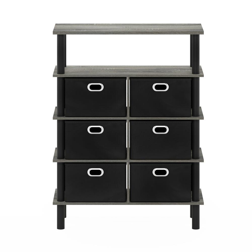 Furinno Frans Turn-N-Tube Console Table with Bin Drawers, French Oak Grey/Black/Black. Picture 3