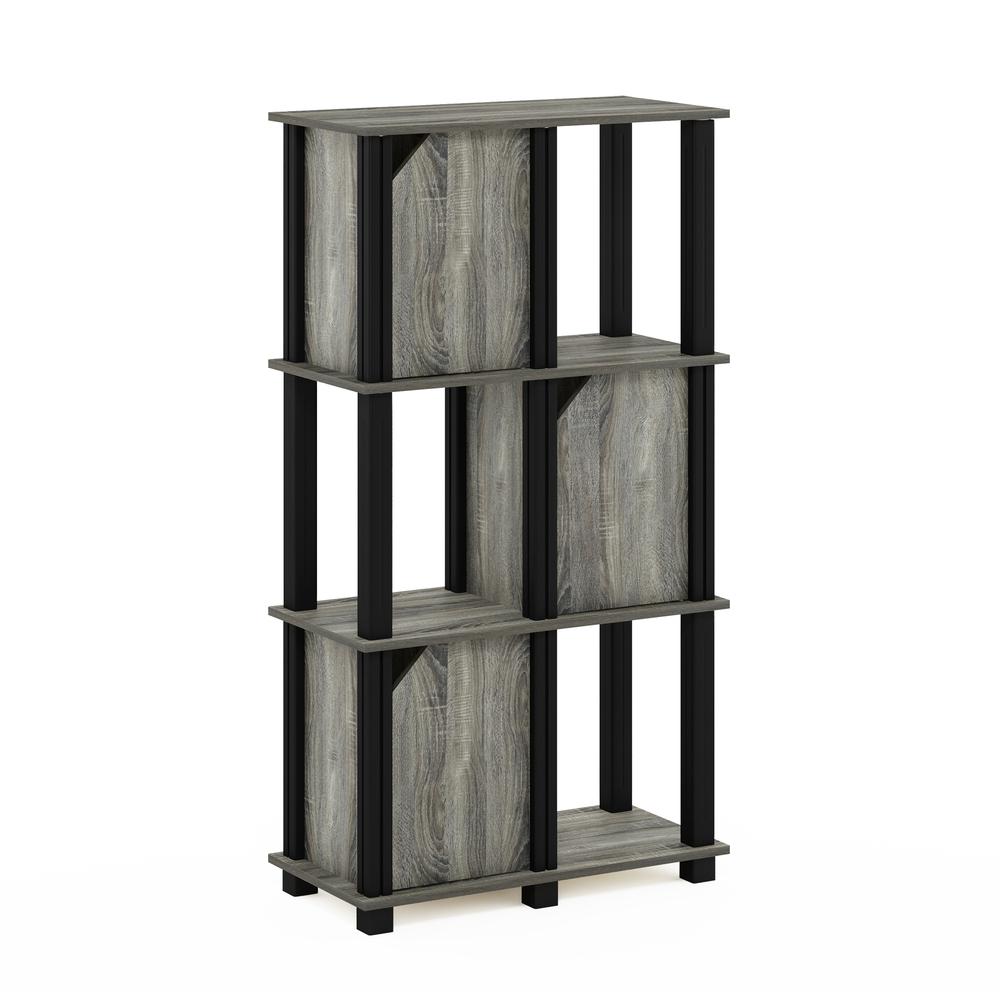 Furinno Brahms 4-Tier Storage Shelf with 3 Doors, French Oak Grey/Black. Picture 1