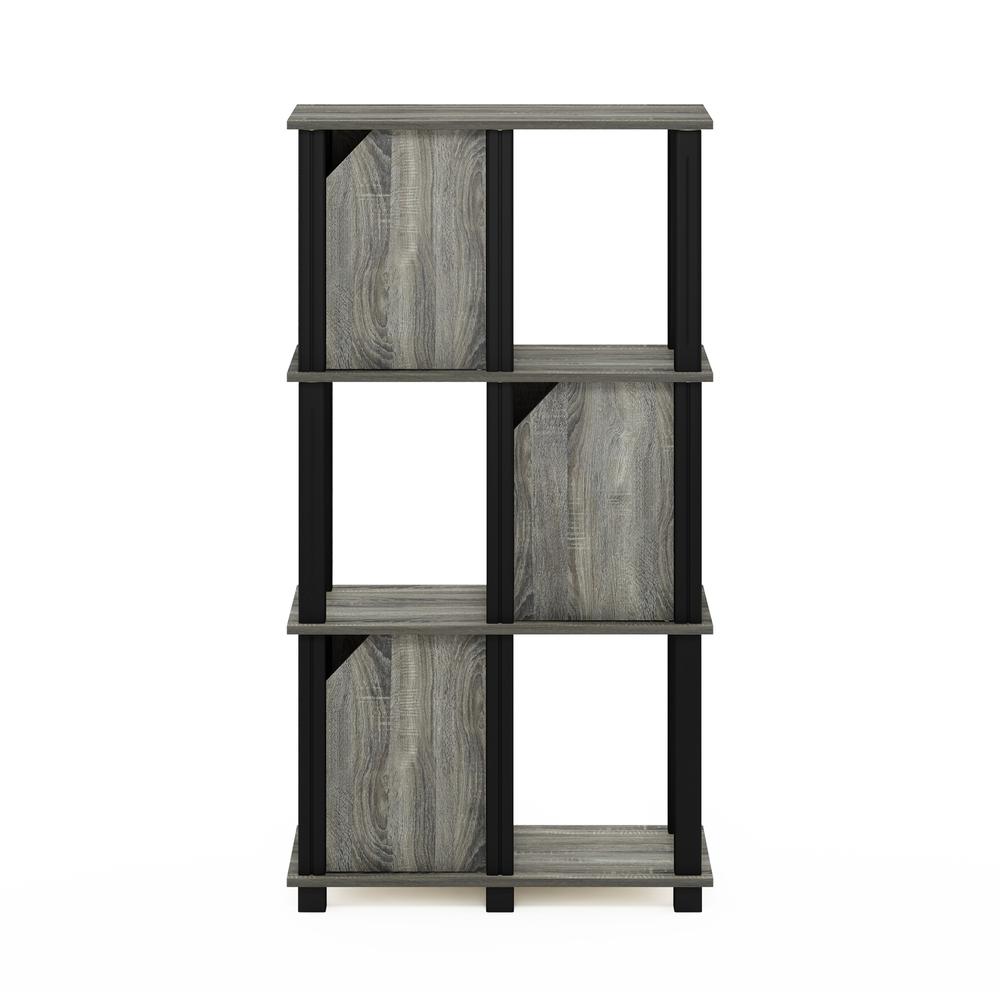 Furinno Brahms 4-Tier Storage Shelf with 3 Doors, French Oak Grey/Black. Picture 3