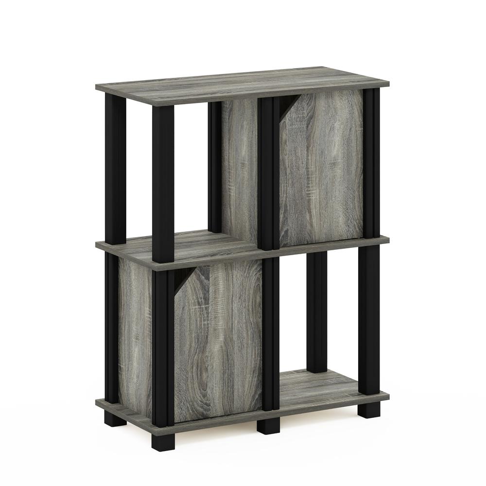 Furinno Brahms 3-Tier Storage Shelf with 2 Doors, French Oak Grey/Black. Picture 1