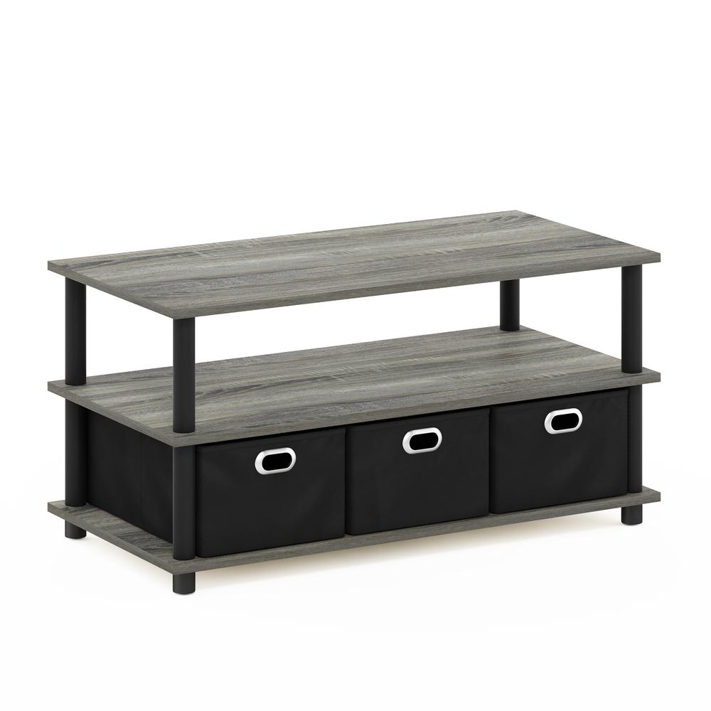 Furinno Frans Turn-N-Tube Coffee Table with Bin Drawers, French Oak/Black/Black. Picture 1