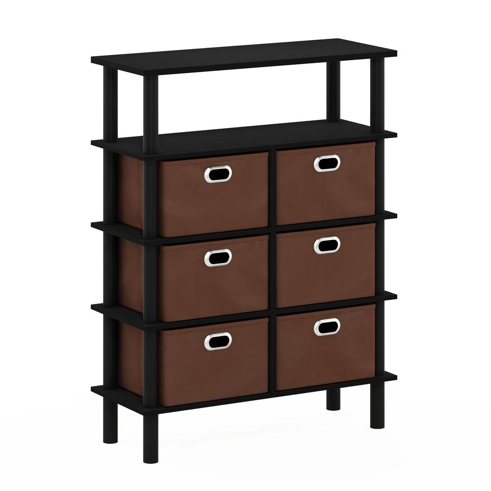 Furinno Frans Turn-N-Tube Console Table with Bin Drawers, Black Oak/Black/Brown. Picture 1