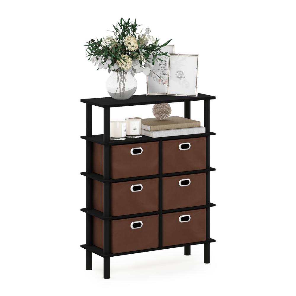 Furinno Frans Turn-N-Tube Console Table with Bin Drawers, Black Oak/Black/Brown. Picture 4