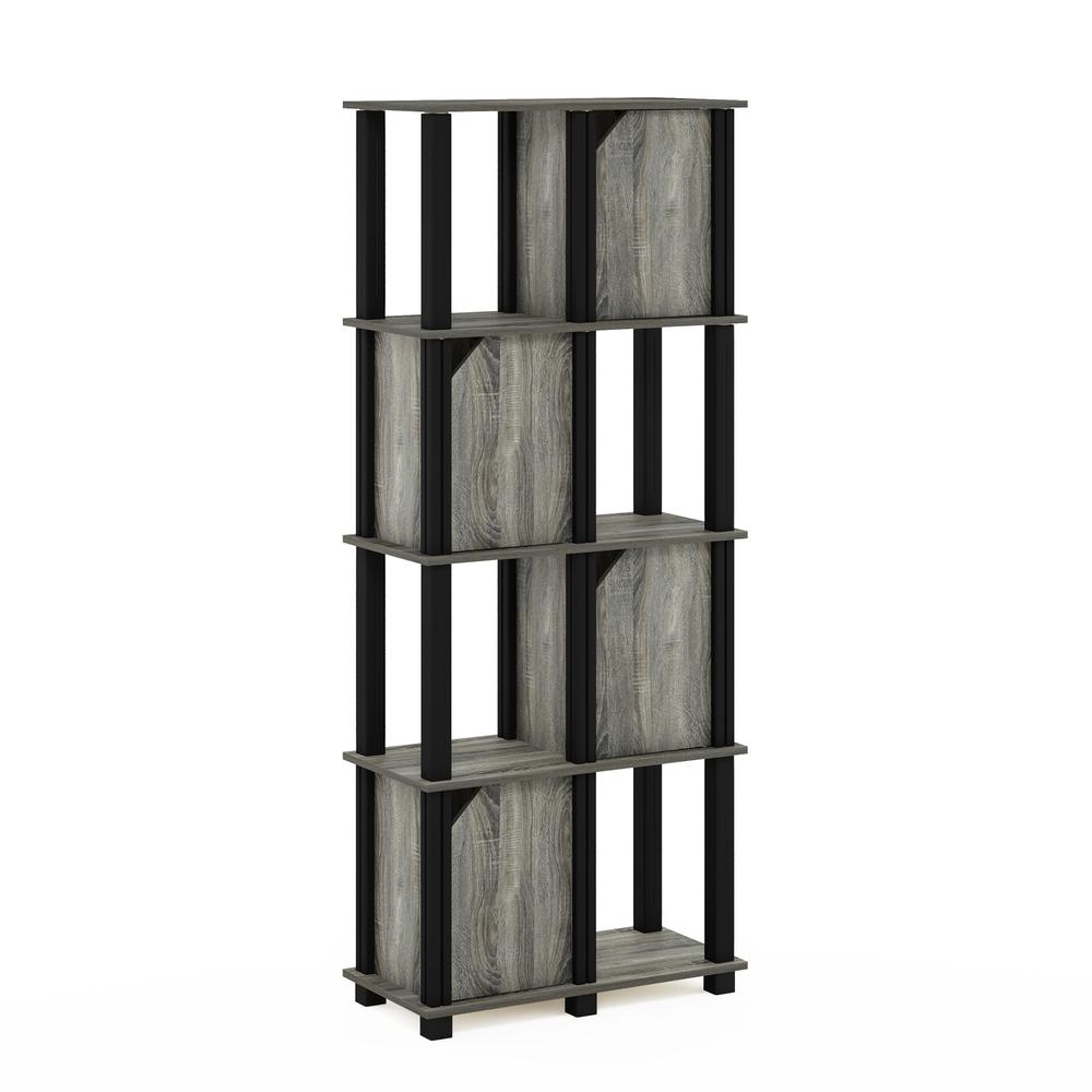 Furinno Brahms 5-Tier Storage Shelf with 4 Doors, French Oak Grey/Black. Picture 1