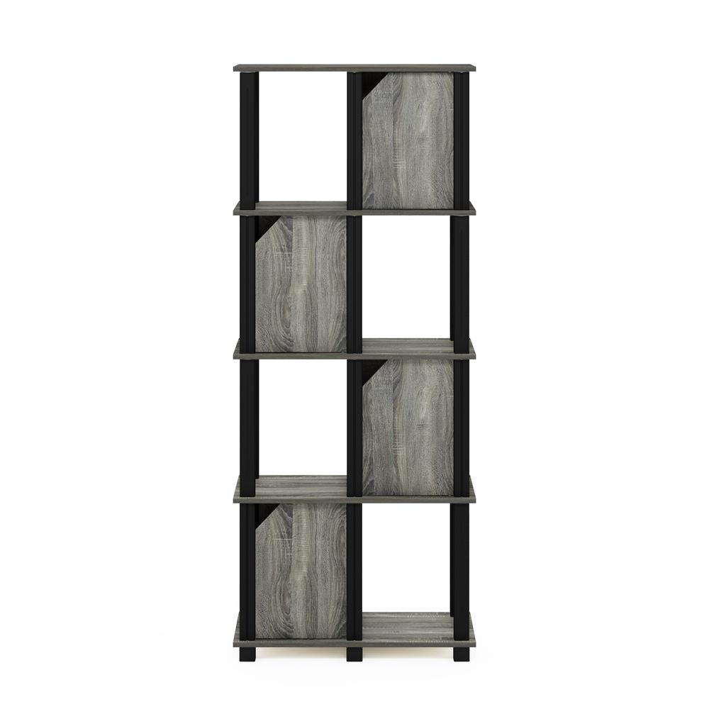 Furinno Brahms 5-Tier Storage Shelf with 4 Doors, French Oak Grey/Black. Picture 3