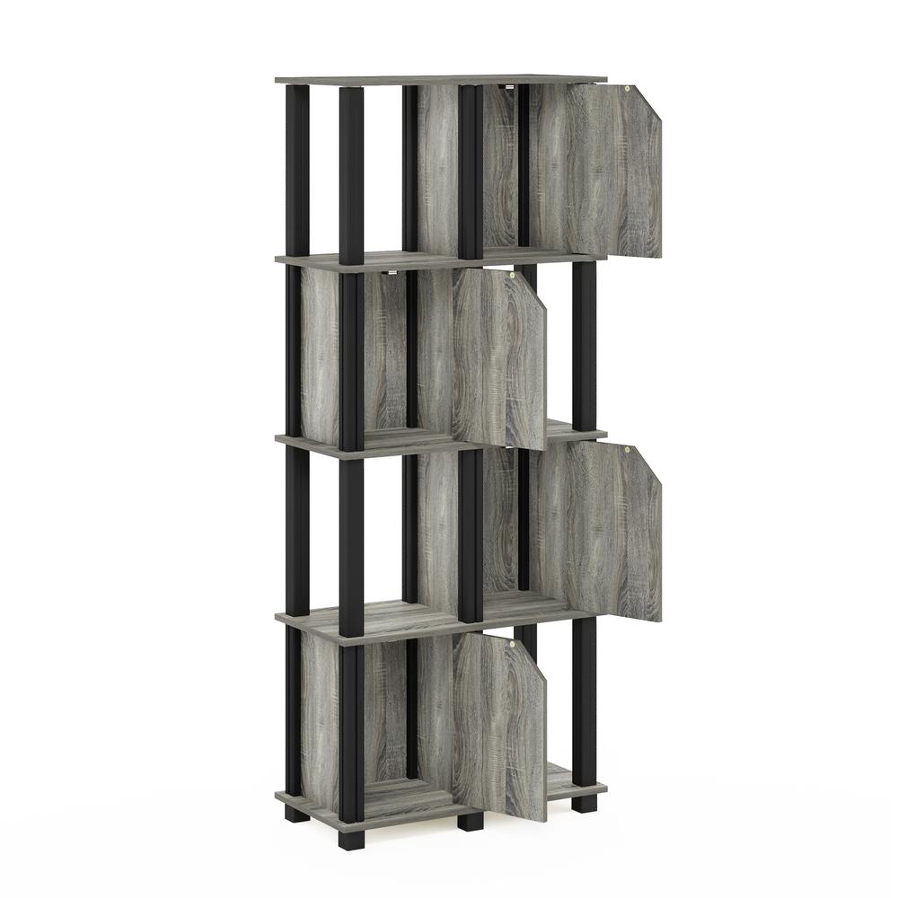 Furinno Brahms 5-Tier Storage Shelf with 4 Doors, French Oak Grey/Black. Picture 4