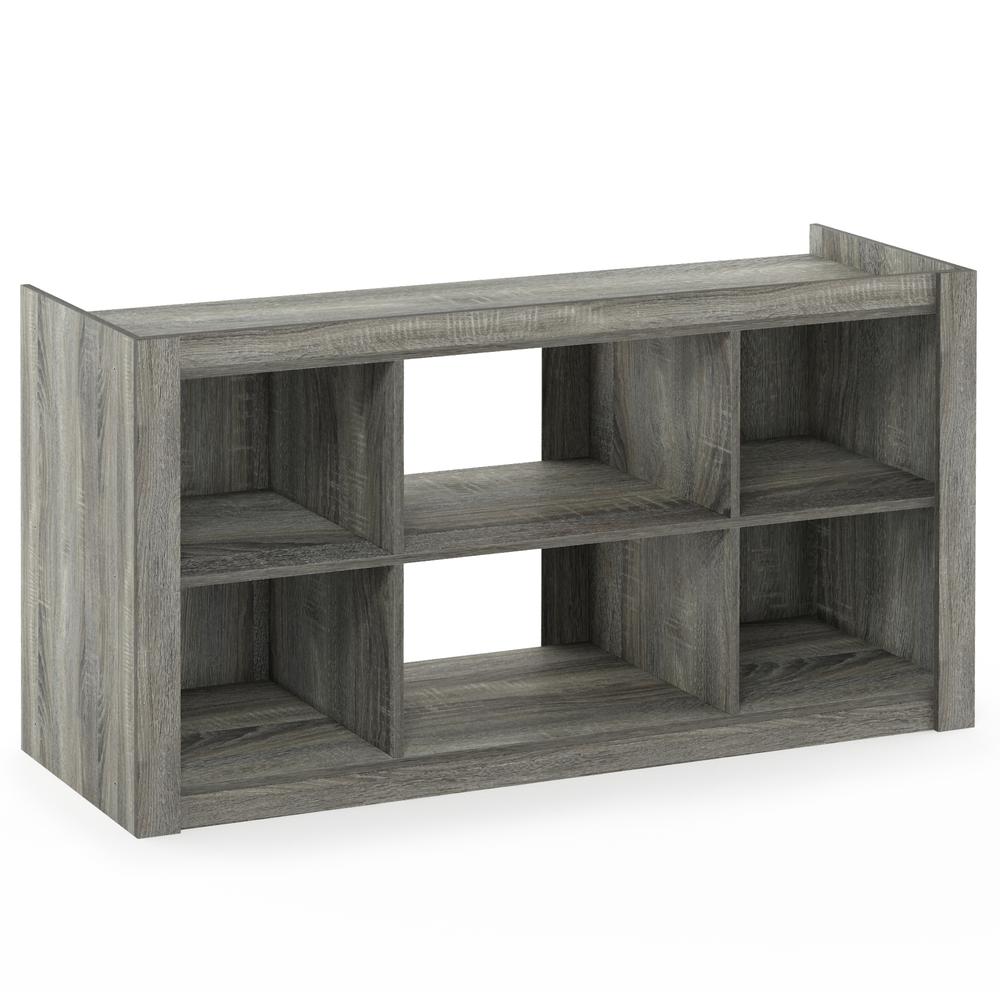 Furinno Fowler Multipurpose TV Stand Bookshelves, French Oak Grey. Picture 1