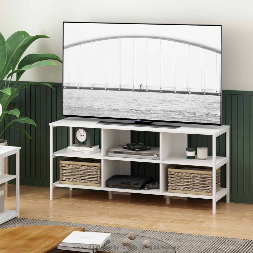 Furinno Camnus Modern Living TV Stand for TVs up to 60 Inch, Solid White/White. Picture 6