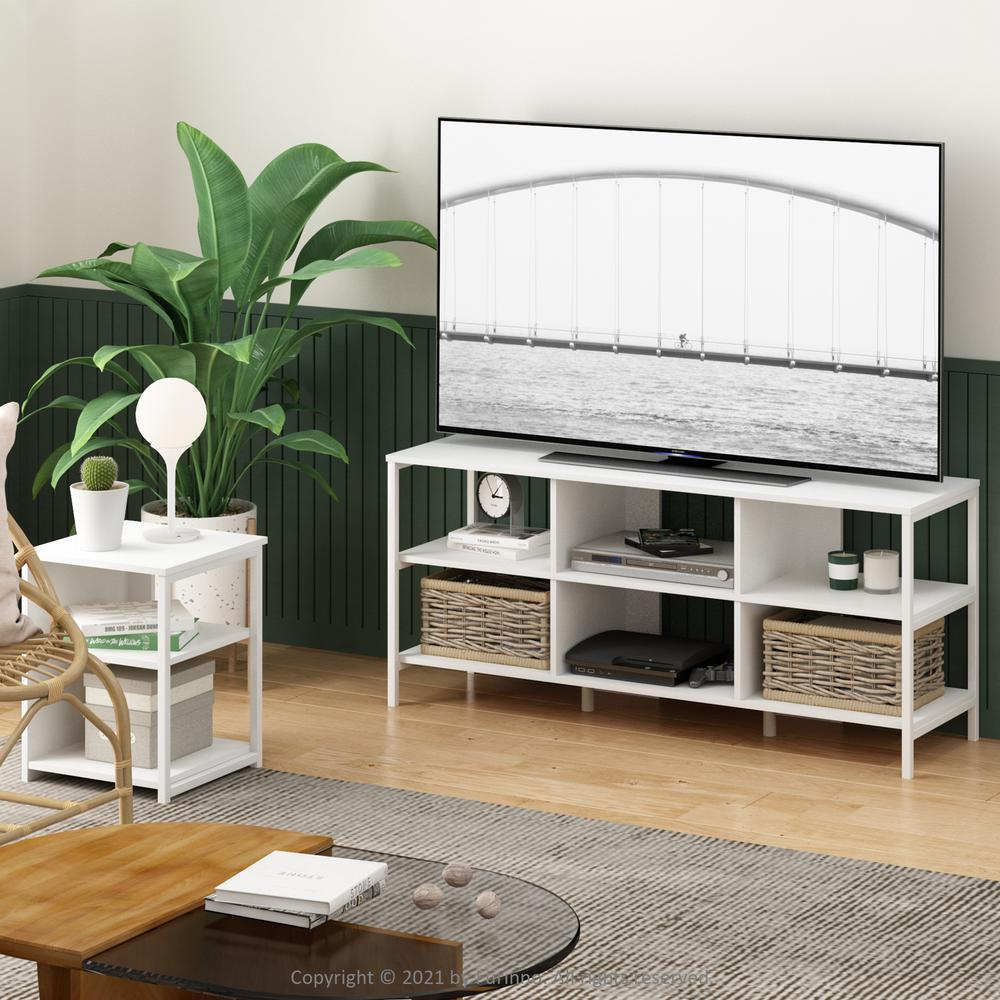 Furinno Camnus Modern Living TV Stand for TVs up to 60 Inch, Solid White/White. Picture 7