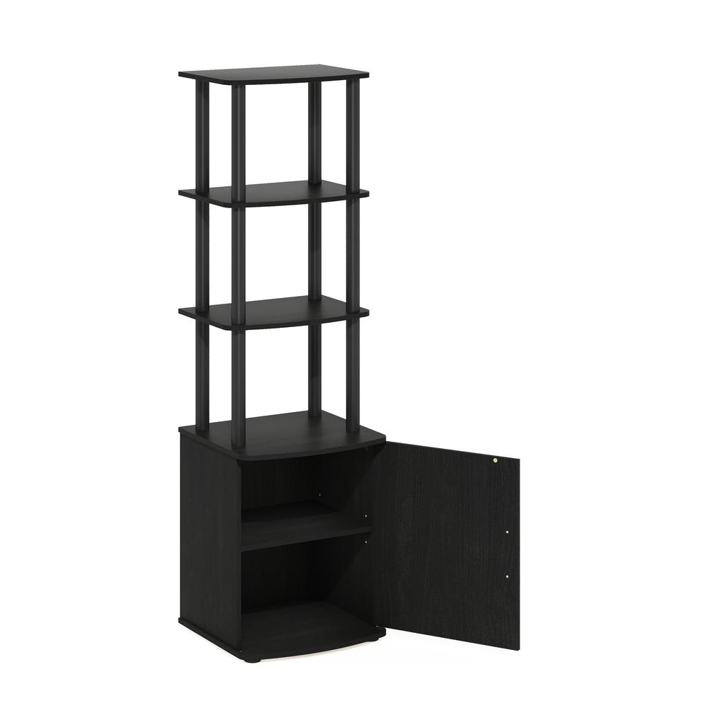 Furinno Turn-N-Tube 3-Tier Tall TV Entertainment Side Table Display Rack with Storage Cabinet, Blackwood/Black. Picture 4