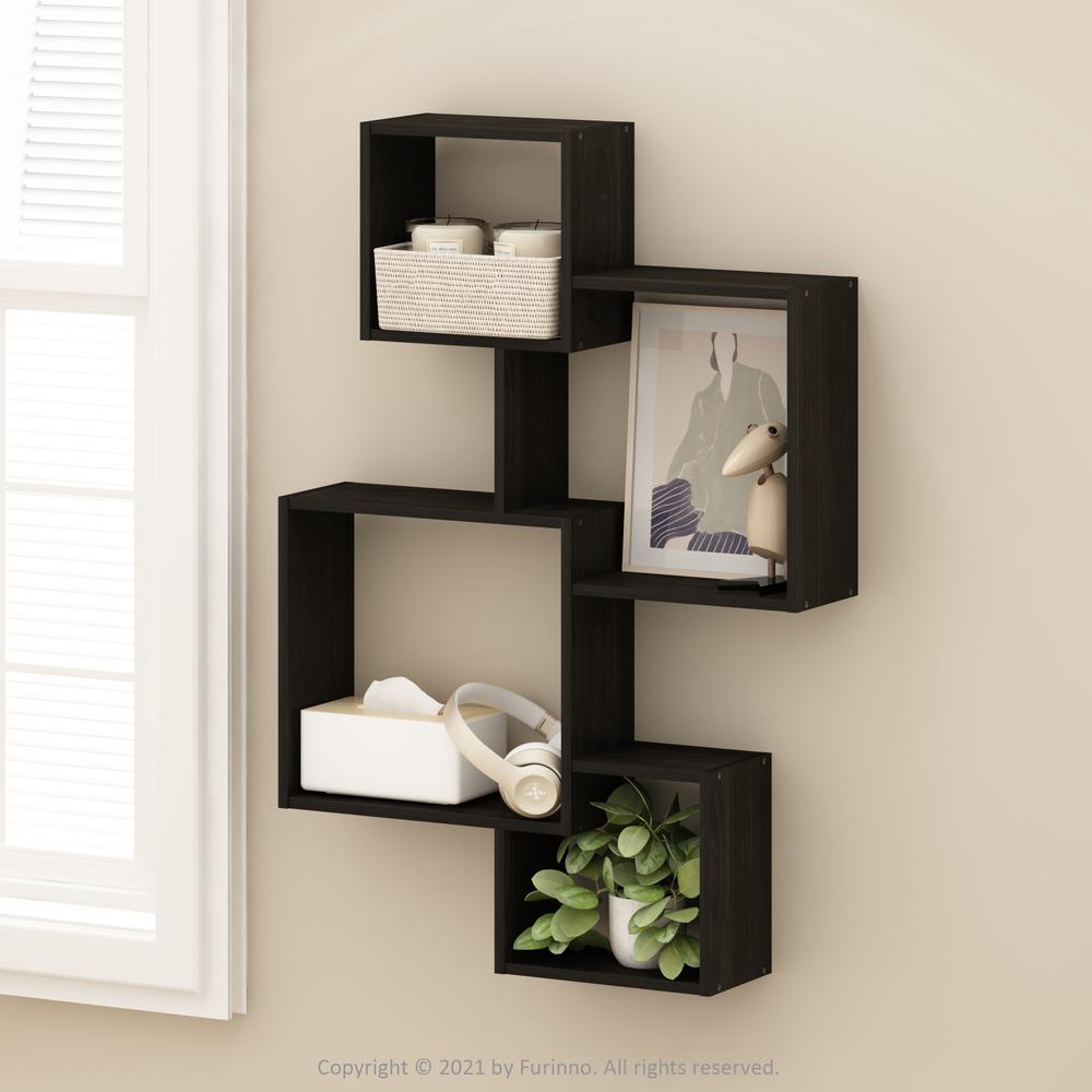 Furinno Rossi Interweave Wall Mount Floating Cube Shelf, Set of 4, Espresso. Picture 6