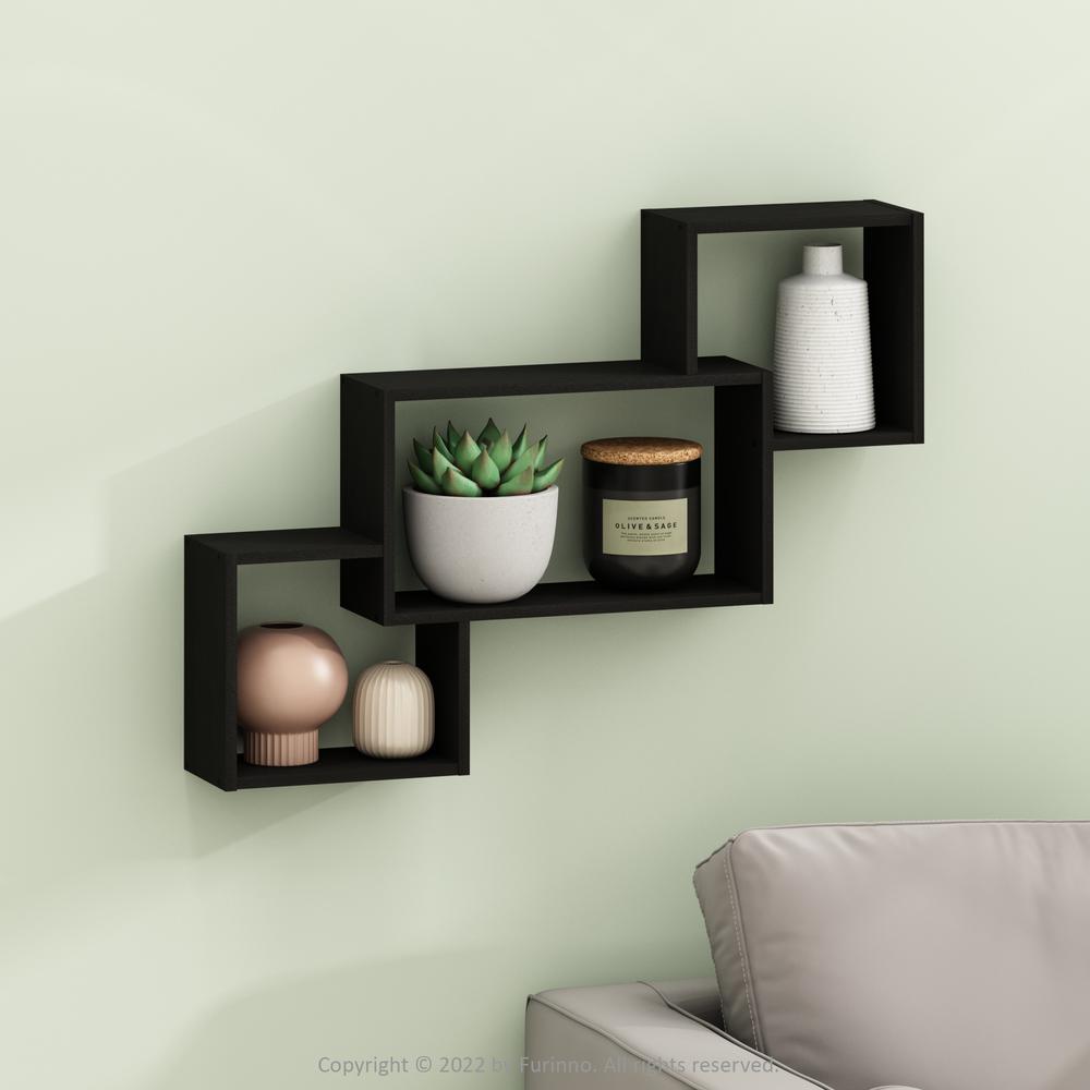 Furinno Rossi Interweave Wall Mount Floating Decorative Shelf, Set of 3, Espresso. Picture 6