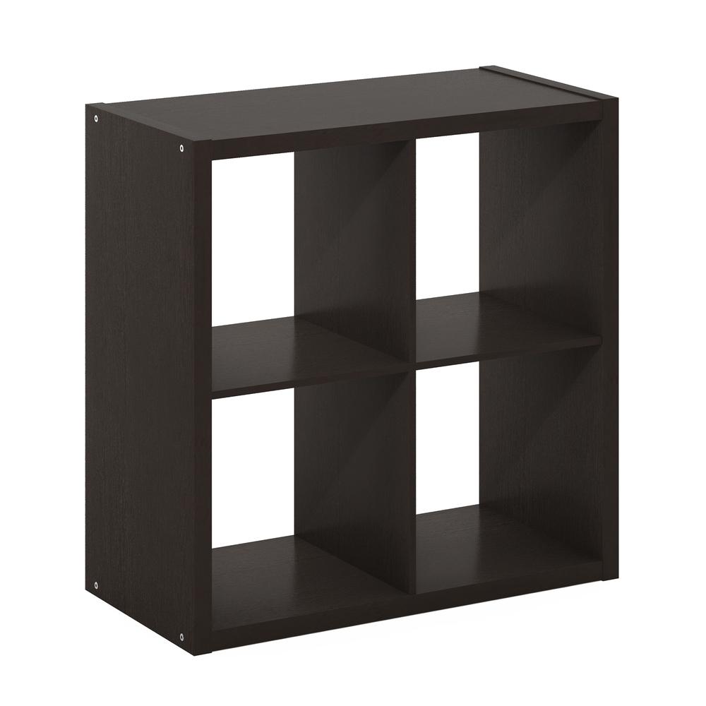 Furinno Cubicle Open Back Decorative Cube Storage Organizer, 4-Cube, Dark Oak. Picture 1