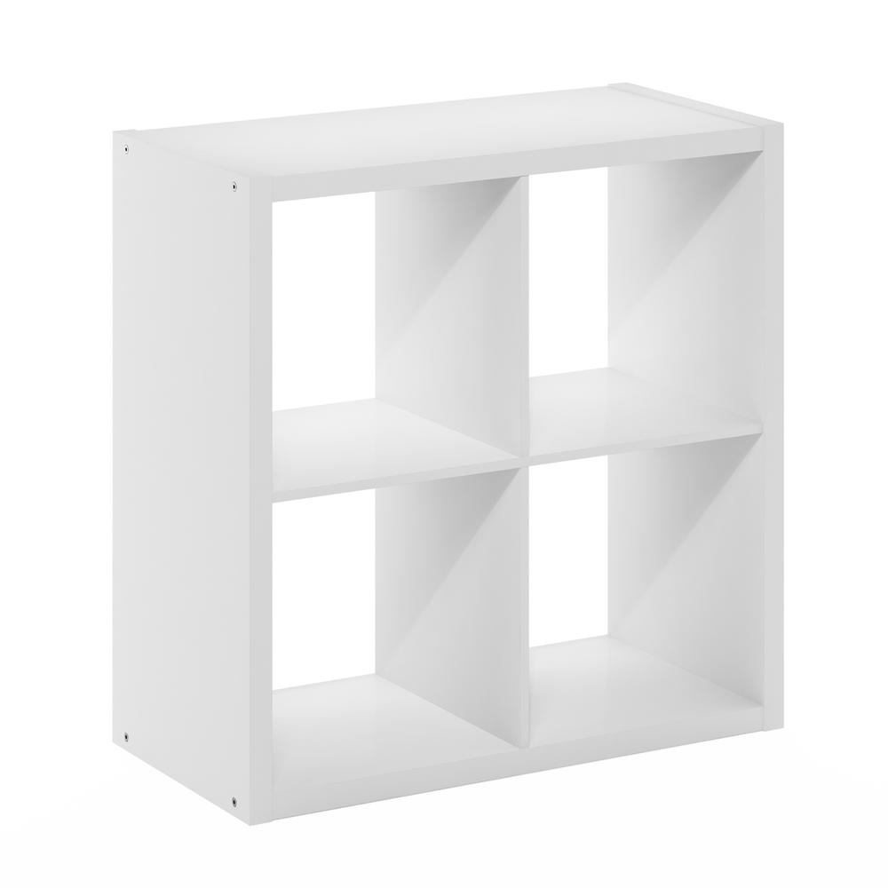 Furinno Cubicle Open Back Decorative Cube Storage Organizer, 4-Cube, White. Picture 1
