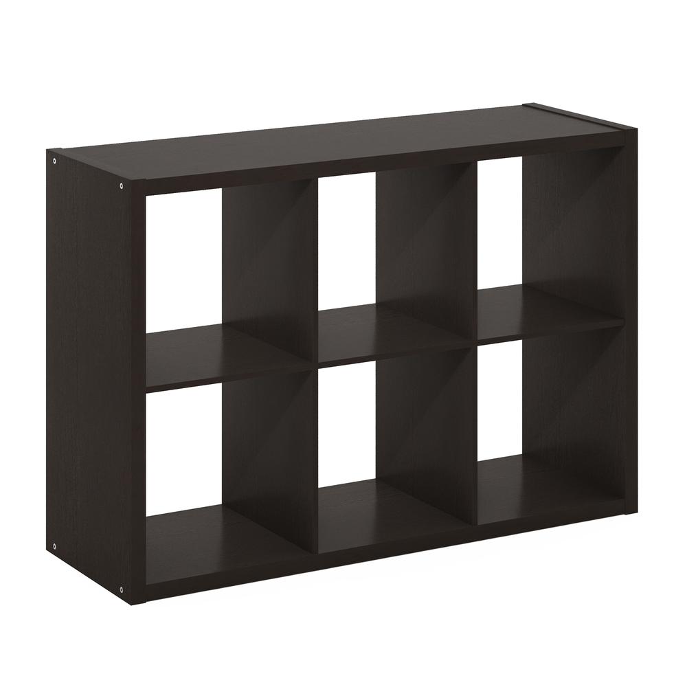 Furinno Cubicle Open Back Decorative Cube Storage Organizer, 6-Cube, Dark Oak. Picture 1