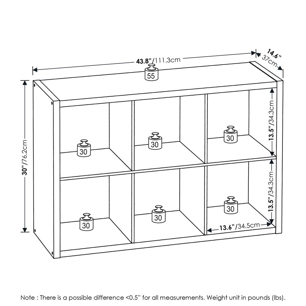 Furinno Cubicle Open Back Decorative Cube Storage Organizer, 6-Cube, Dark Oak. Picture 2