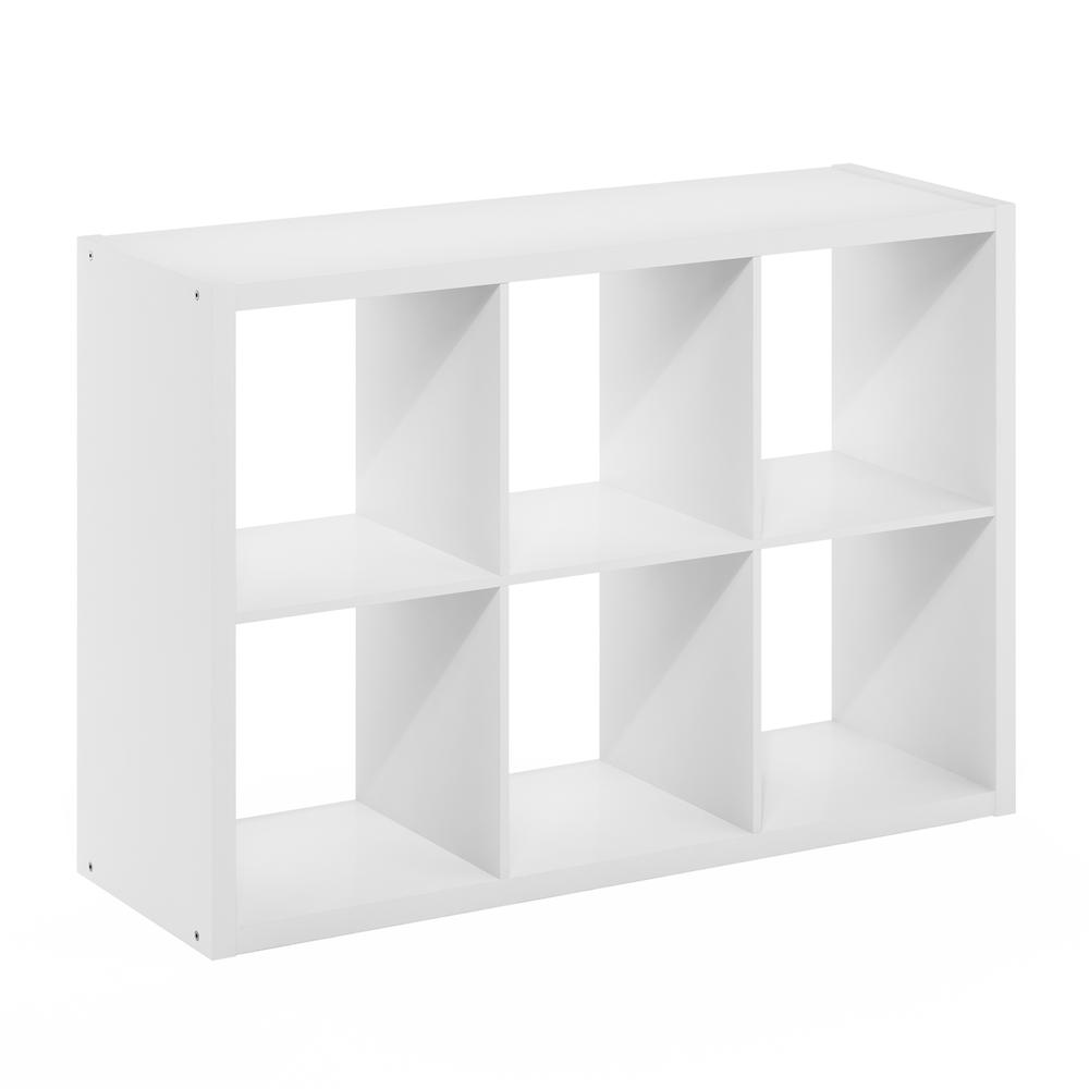 Furinno Cubicle Open Back Decorative Cube Storage Organizer, 6-Cube, White. Picture 1