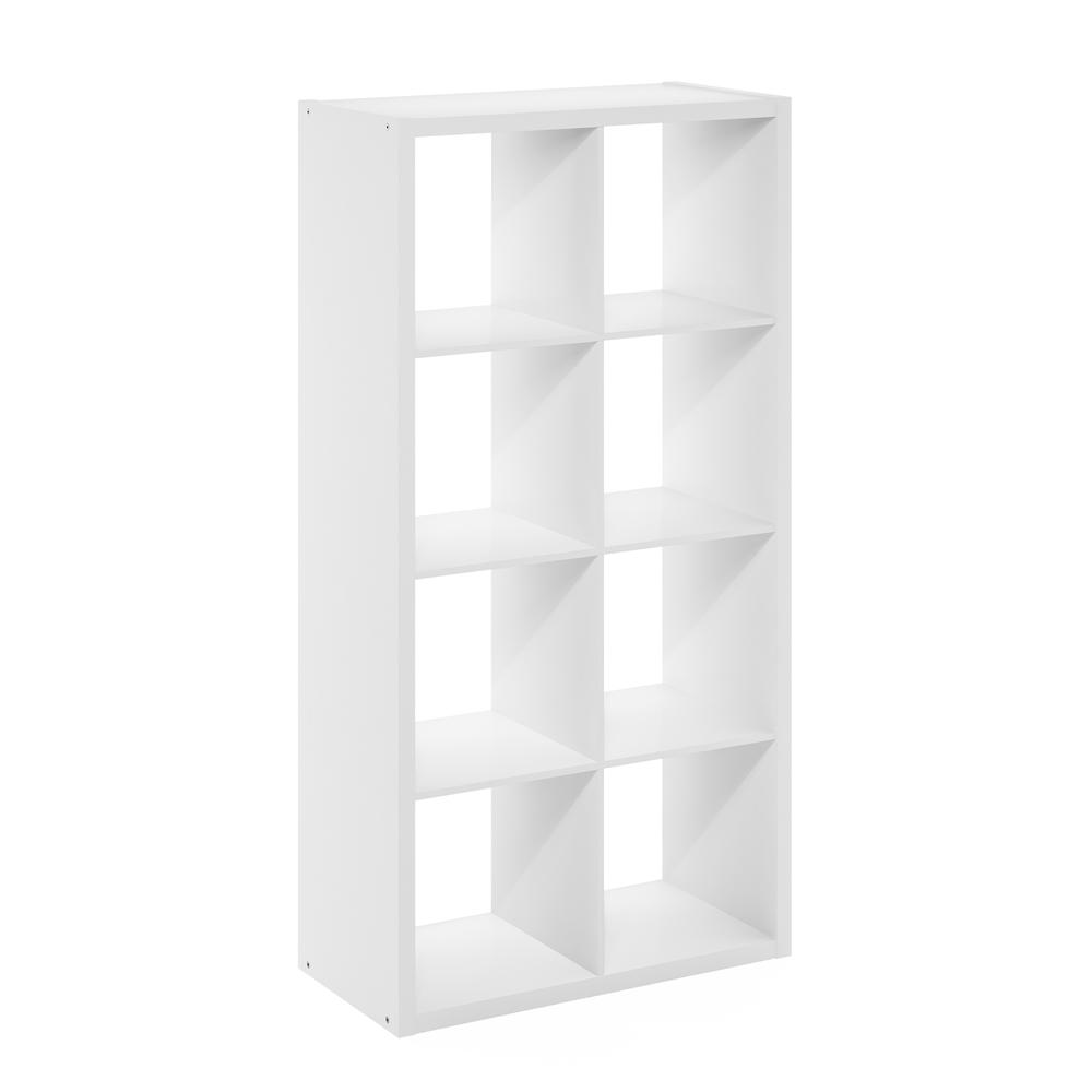 Furinno Cubicle Open Back Decorative Cube Storage Organizer, 8-Cube, White. Picture 1