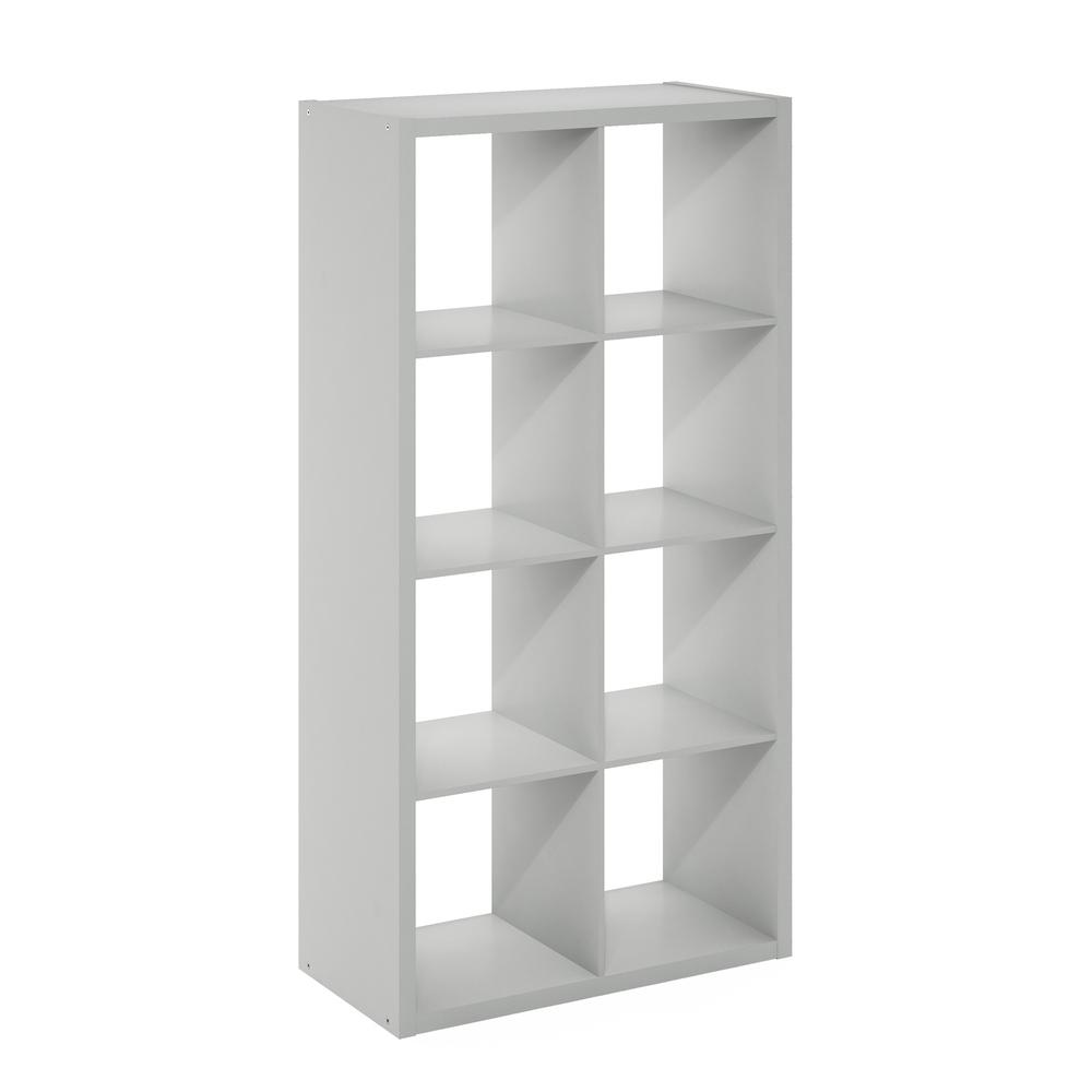 Furinno Cubicle Open Back Decorative Cube Storage Organizer, 8-Cube, Light Grey. Picture 1