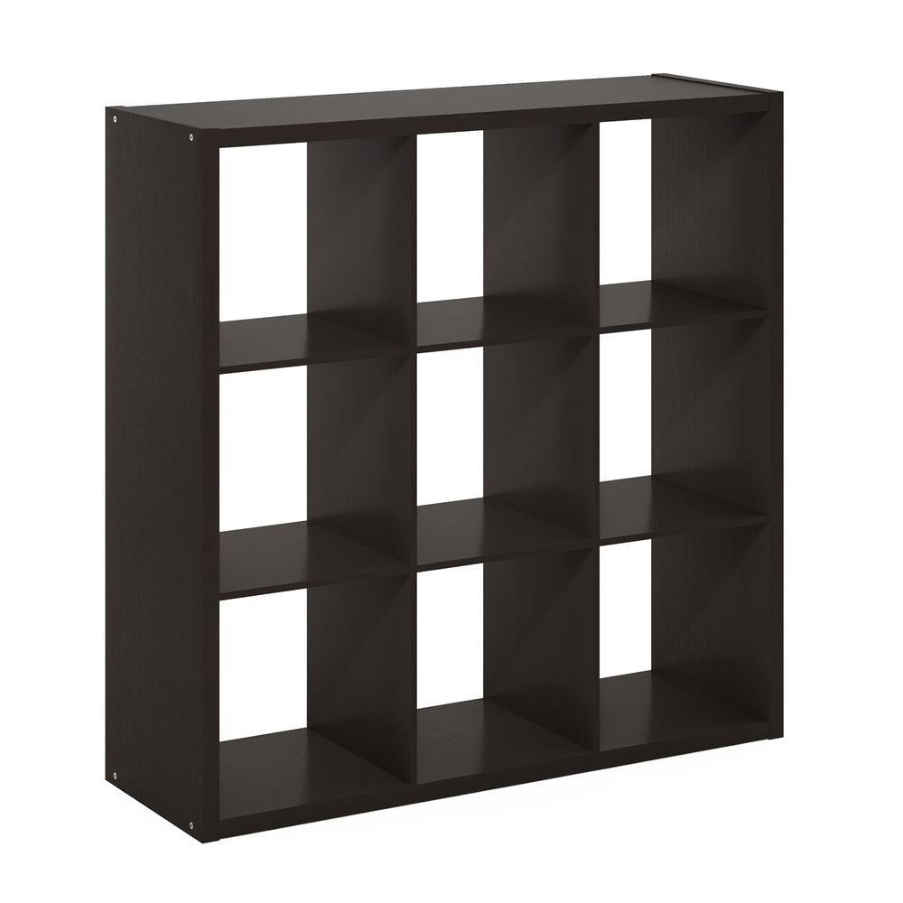 Furinno Cubicle Open Back Decorative Cube Storage Organizer, 9-Cube, Dark Oak. Picture 1