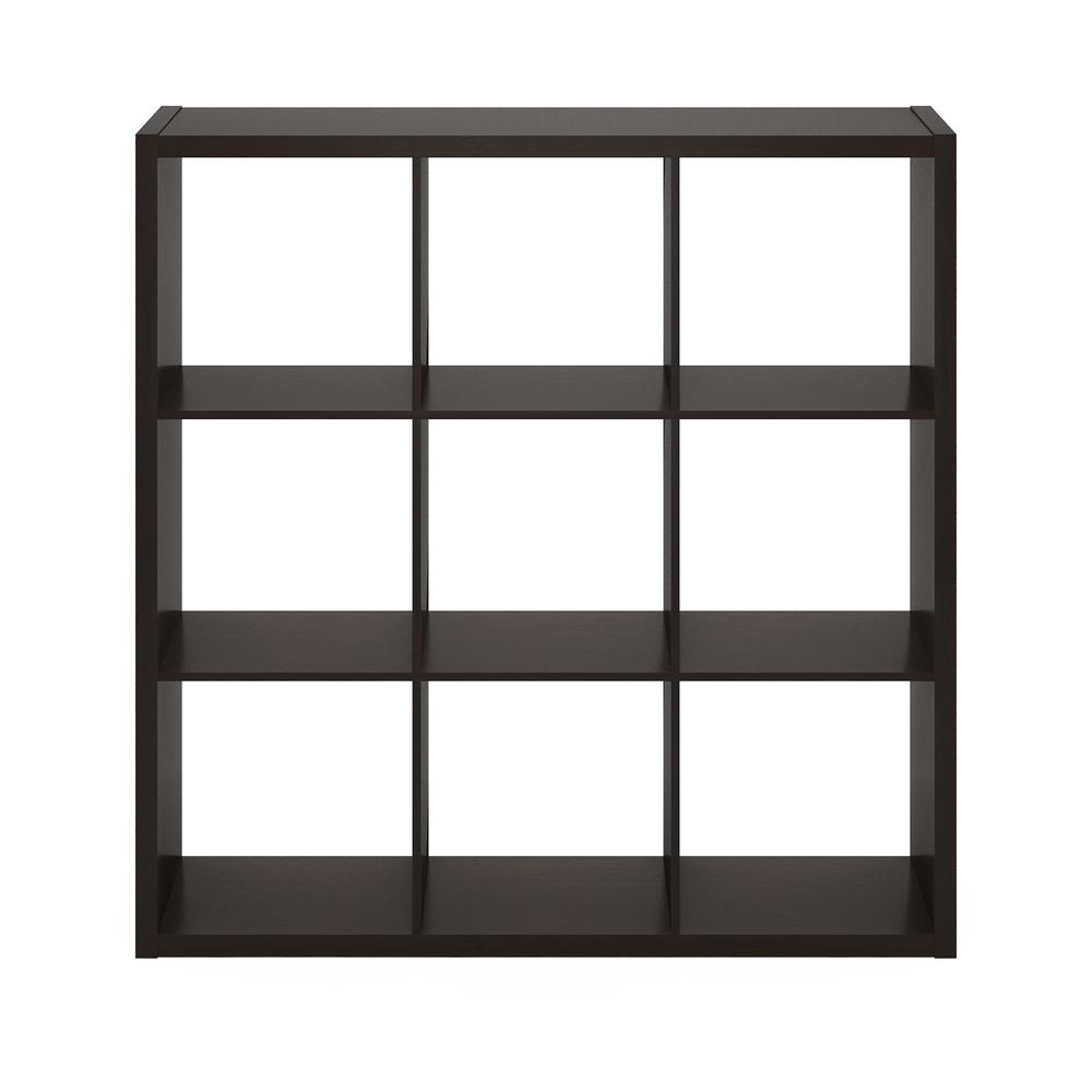 Furinno Cubicle Open Back Decorative Cube Storage Organizer, 9-Cube, Dark Oak. Picture 3