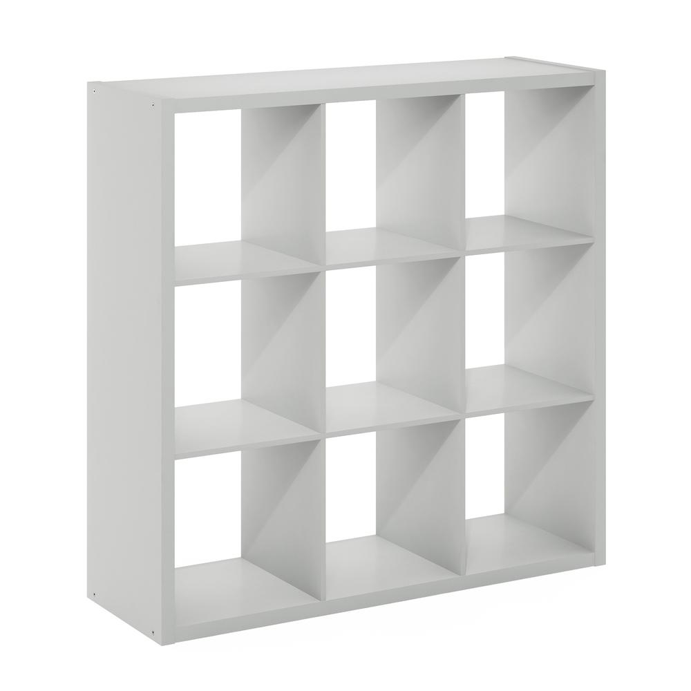 Furinno Cubicle Open Back Decorative Cube Storage Organizer, 9-Cube, Light Grey. Picture 1