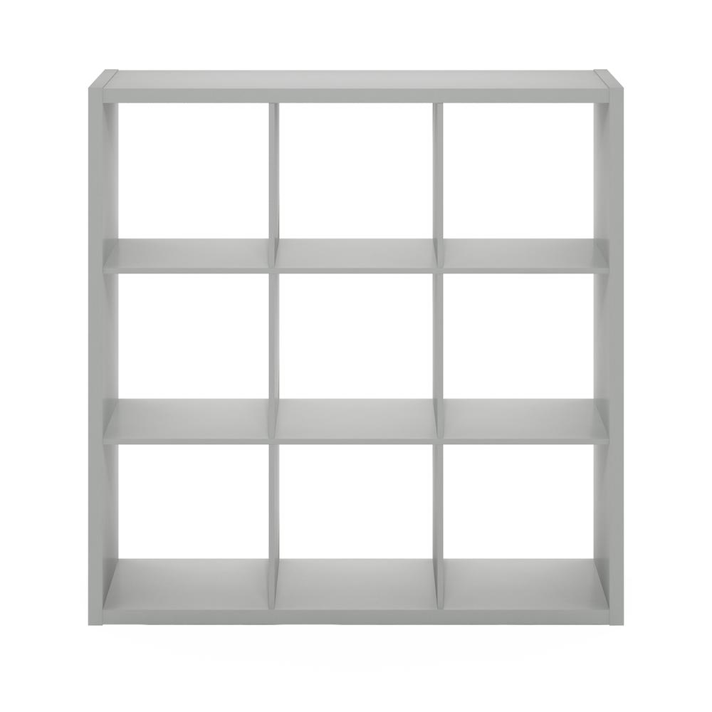 Furinno Cubicle Open Back Decorative Cube Storage Organizer, 9-Cube, Light Grey. Picture 3