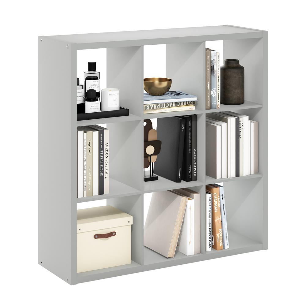 Furinno Cubicle Open Back Decorative Cube Storage Organizer, 9-Cube, Light Grey. Picture 4