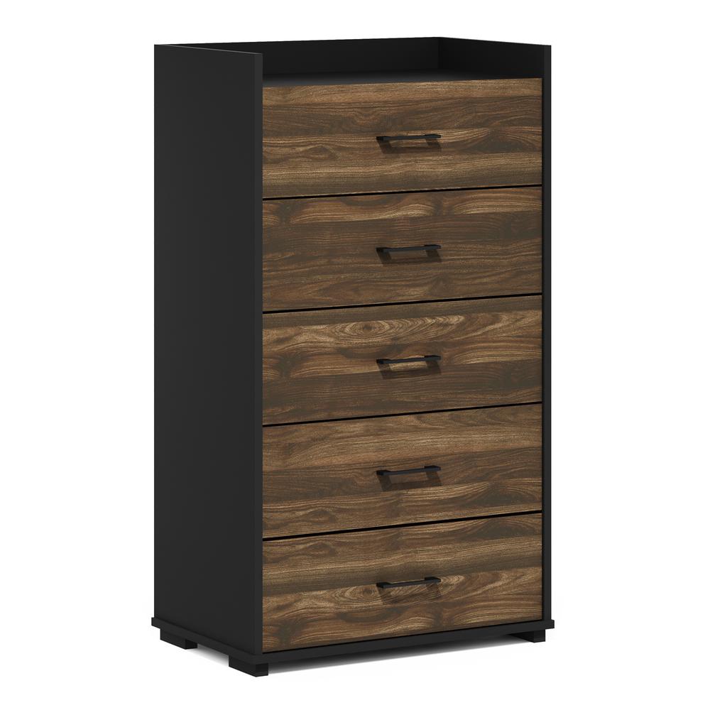 Furinno Tidur Modern Organization and Storage Handle Bedroom 5-Drawer Chest Dresser, Columbia Walnut/Black. Picture 1