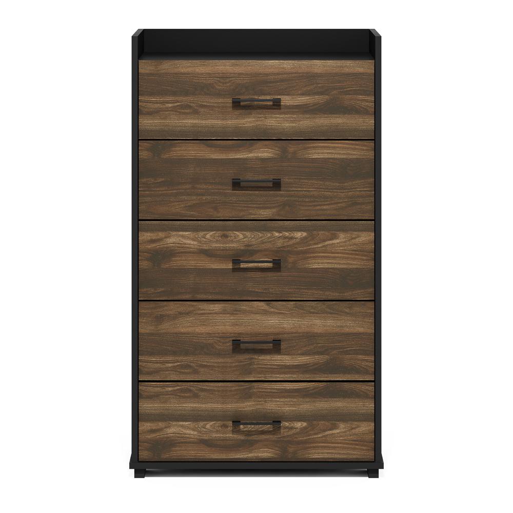 Furinno Tidur Modern Organization and Storage Handle Bedroom 5-Drawer Chest Dresser, Columbia Walnut/Black. Picture 3