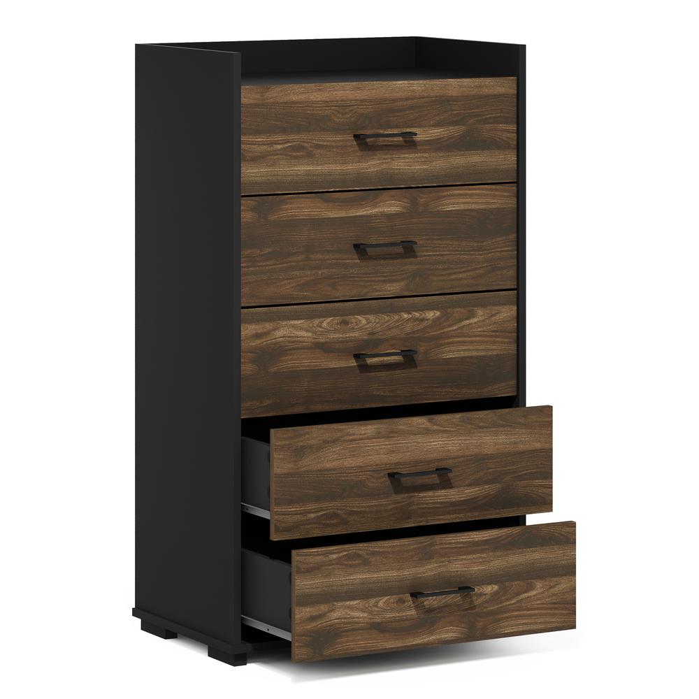 Furinno Tidur Modern Organization and Storage Handle Bedroom 5-Drawer Chest Dresser, Columbia Walnut/Black. Picture 4
